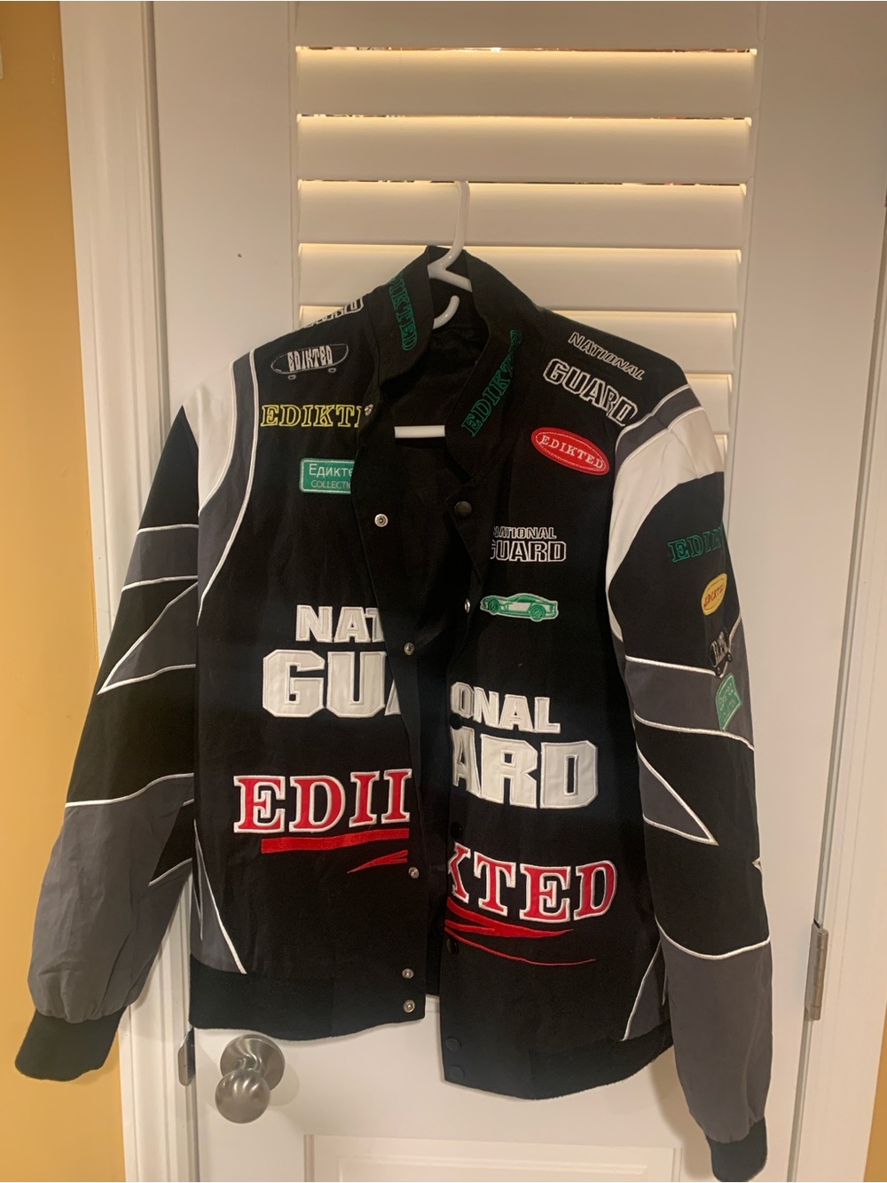 Edikted Black Multicolor Patch Logo Varsity Jacket. Rally Patch Jacket